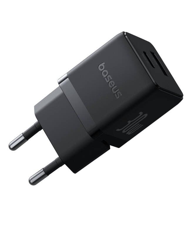 Adaptér s funkcí rychlonabíjení Baseus Palm Fast USB-A + USB-C 30W černý - náhled 3