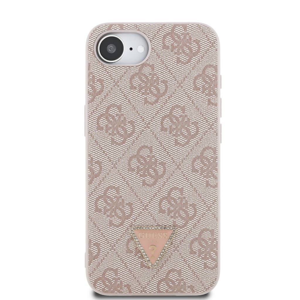 Zadní kryt Guess PU 4G Strass Triangle Metal Logo pro iPhone 16e Pink - náhled 3