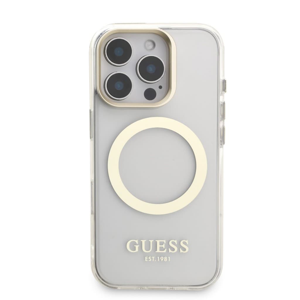 Zadní kryt Guess IML Gold Outline Stand Camera Frame MagSafe pro iPhone 16 Pro Max Transparent - náhled 3