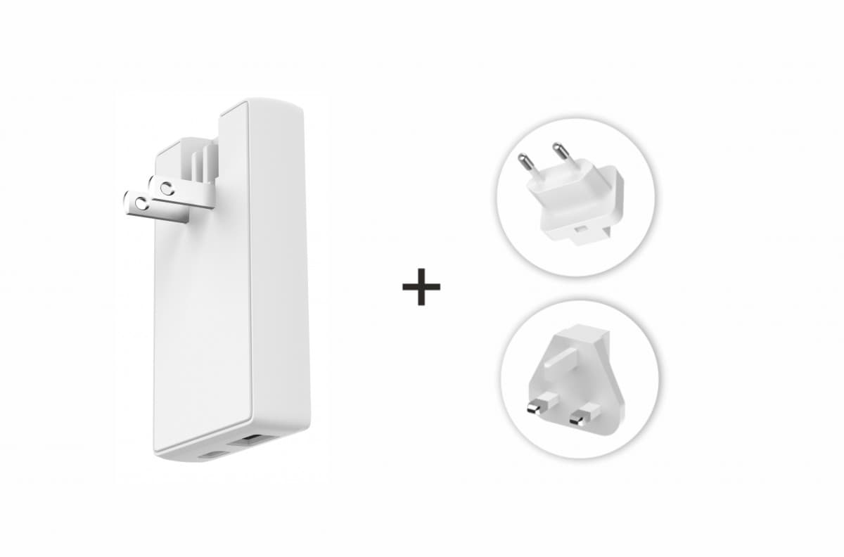 Adaptér Swissten GAN USB-C + USB-A 65W výměnné vidlice (us, eu, uk) bílý - náhled 3