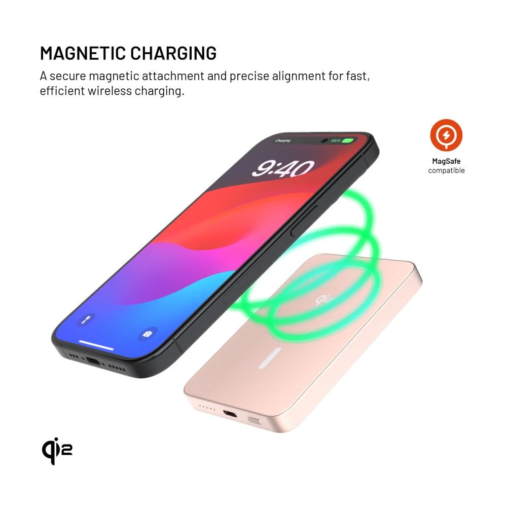 Powerbanka FIXED MagZen 5 Crystal s bezdrátovým nabíjením se standardem Qi2 a podporou MagSafe, 5 000 mAh, růžová - náhled 3