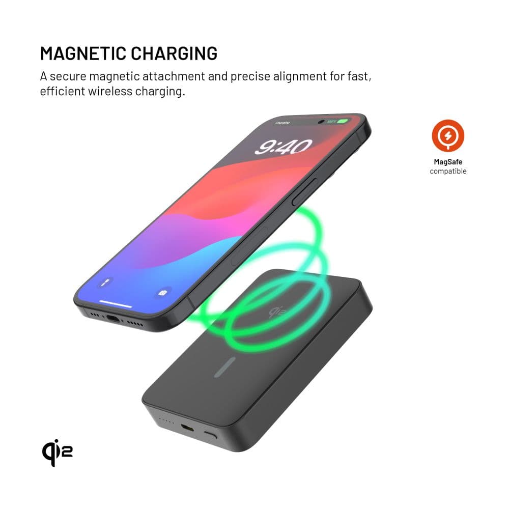 Powerbanka FIXED MagZen 10 Crystal s bezdrátovým nabíjením se standardem Qi2 a podporou MagSafe, 10 000 mAh, černá - náhled 3