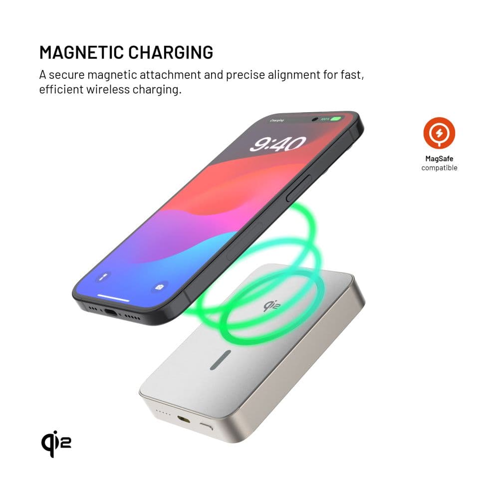 Powerbanka FIXED MagZen 10 Crystal s bezdrátovým nabíjením se standardem Qi2 a podporou MagSafe, 10 000 mAh, titanová - náhled 3