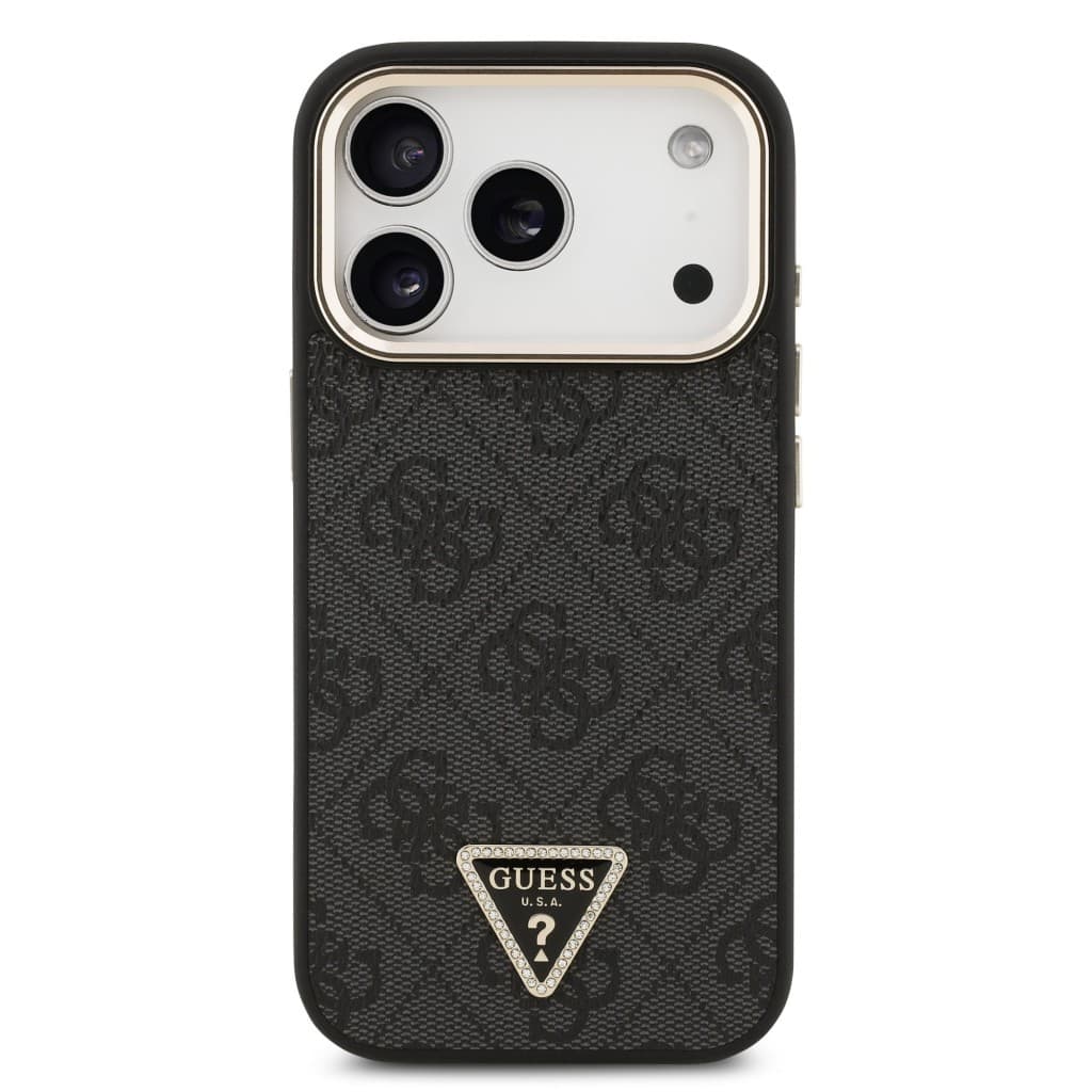 Zadní kryt Guess PU Leather 4G Triangle Logo Gold Frame MagSafe pro iPhone 17 Pro Black - náhled 3