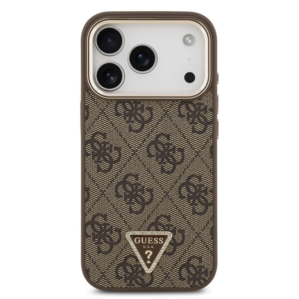 Zadní kryt Guess PU Leather 4G Triangle Logo Gold Frame MagSafe pro iPhone 17 Pro Brown - náhled 3