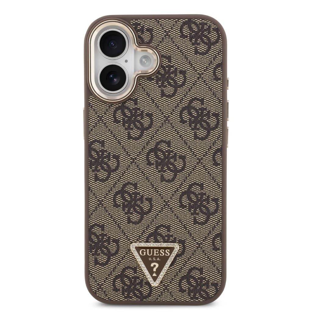 Zadní kryt Guess PU Leather 4G Triangle Logo Gold Frame MagSafe pro iPhone 17 Brown - náhled 3