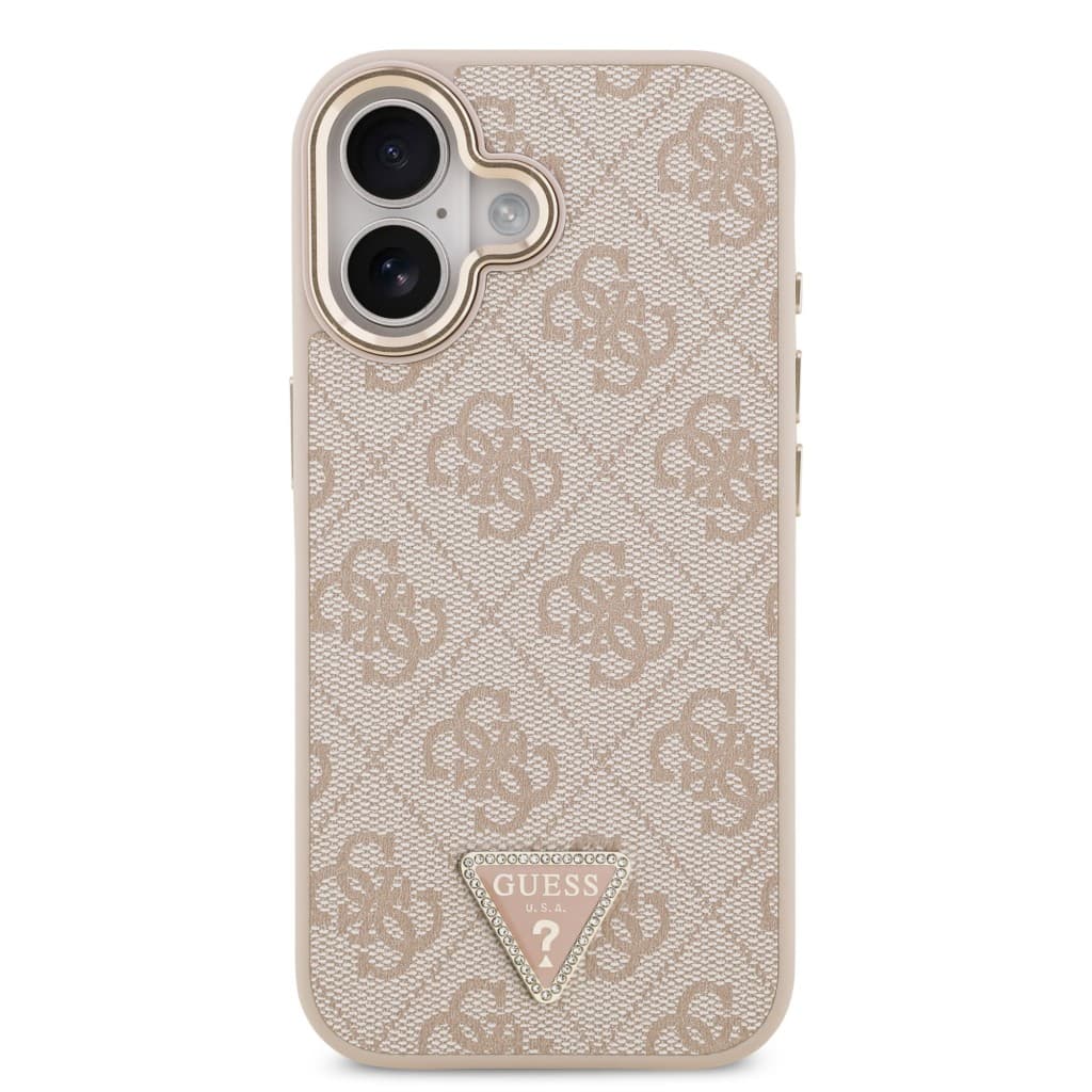 Zadní kryt Guess PU Leather 4G Triangle Logo Gold Frame MagSafe pro iPhone 17 Pink - náhled 3
