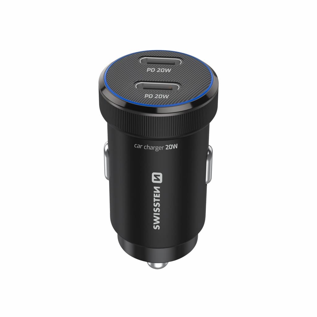 Rychlonabíječka do auta Swissten 2x USB-C PD 20W +  datový kabel USB-C 1 m černá - náhled 3