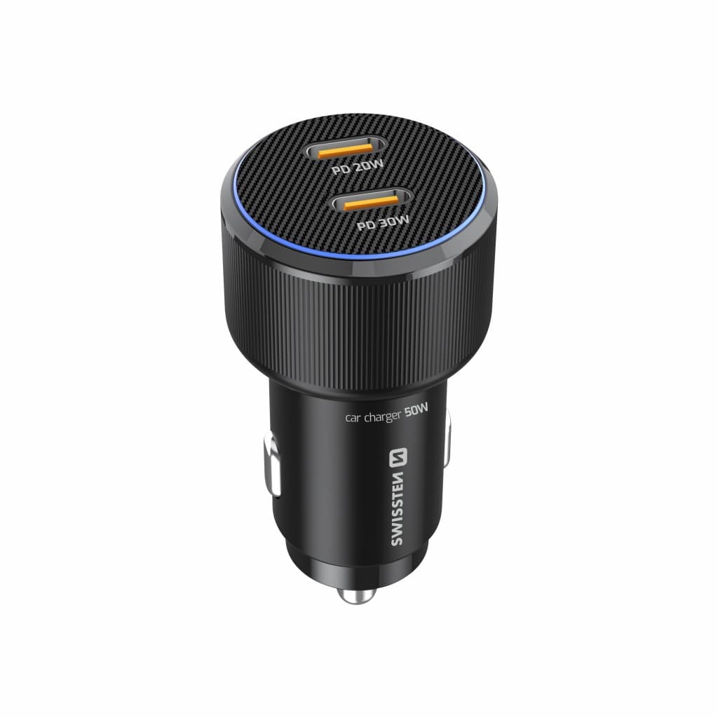 Adaptér do auta Swissten s funkcí rychlonabíjení 2x USB-C PD 50W černý - náhled 3