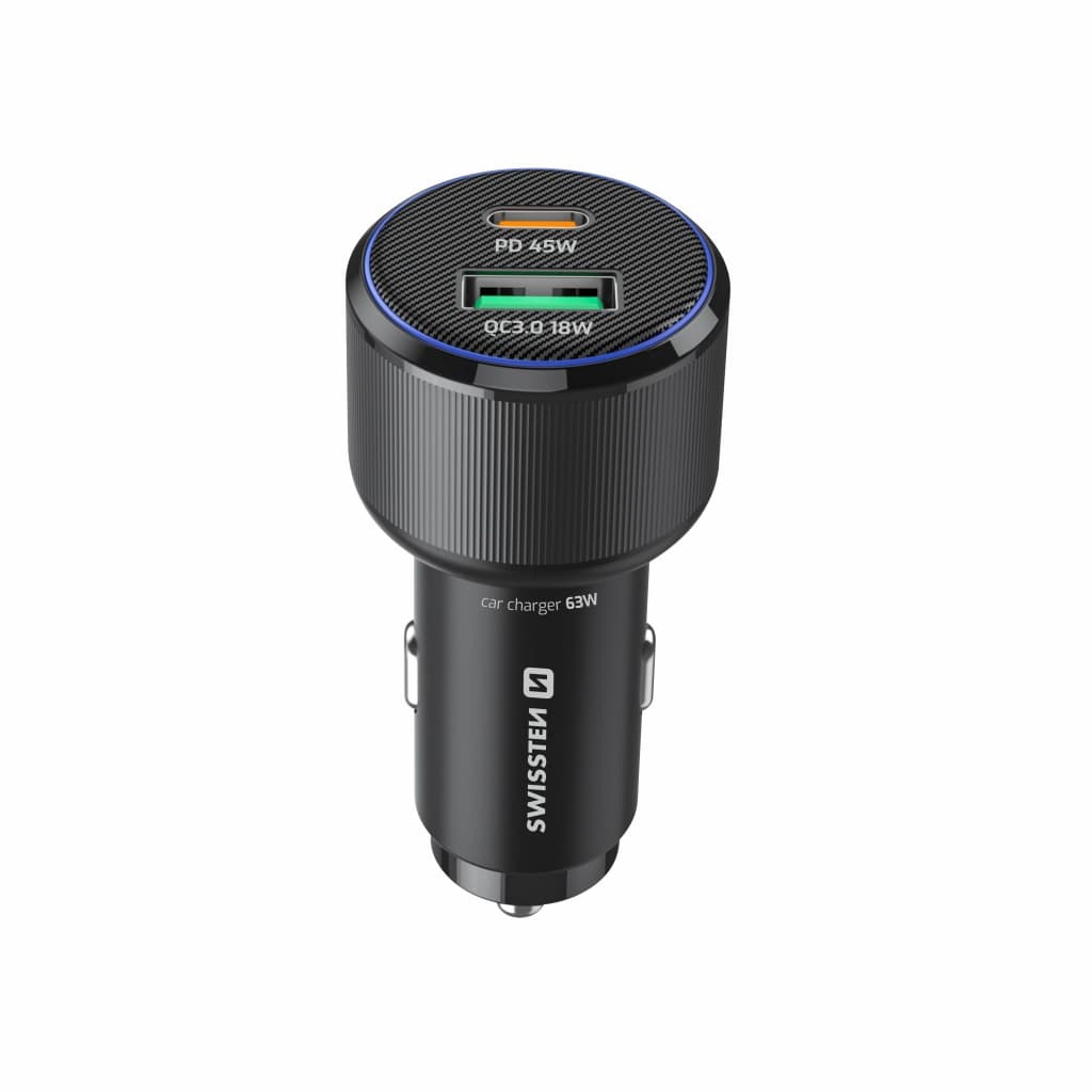 Adaptér do auta Swissten s funkcí rychlonabíjení USB-A, USB-C PD 63W černý - náhled 3