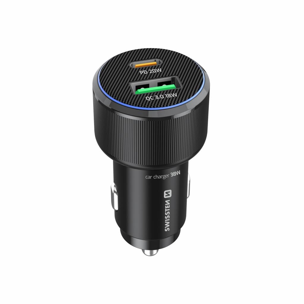 Adaptér do auta Swissten s funkcí rychlonabíjení USB-A, USB-C PD 38W černý - náhled 3