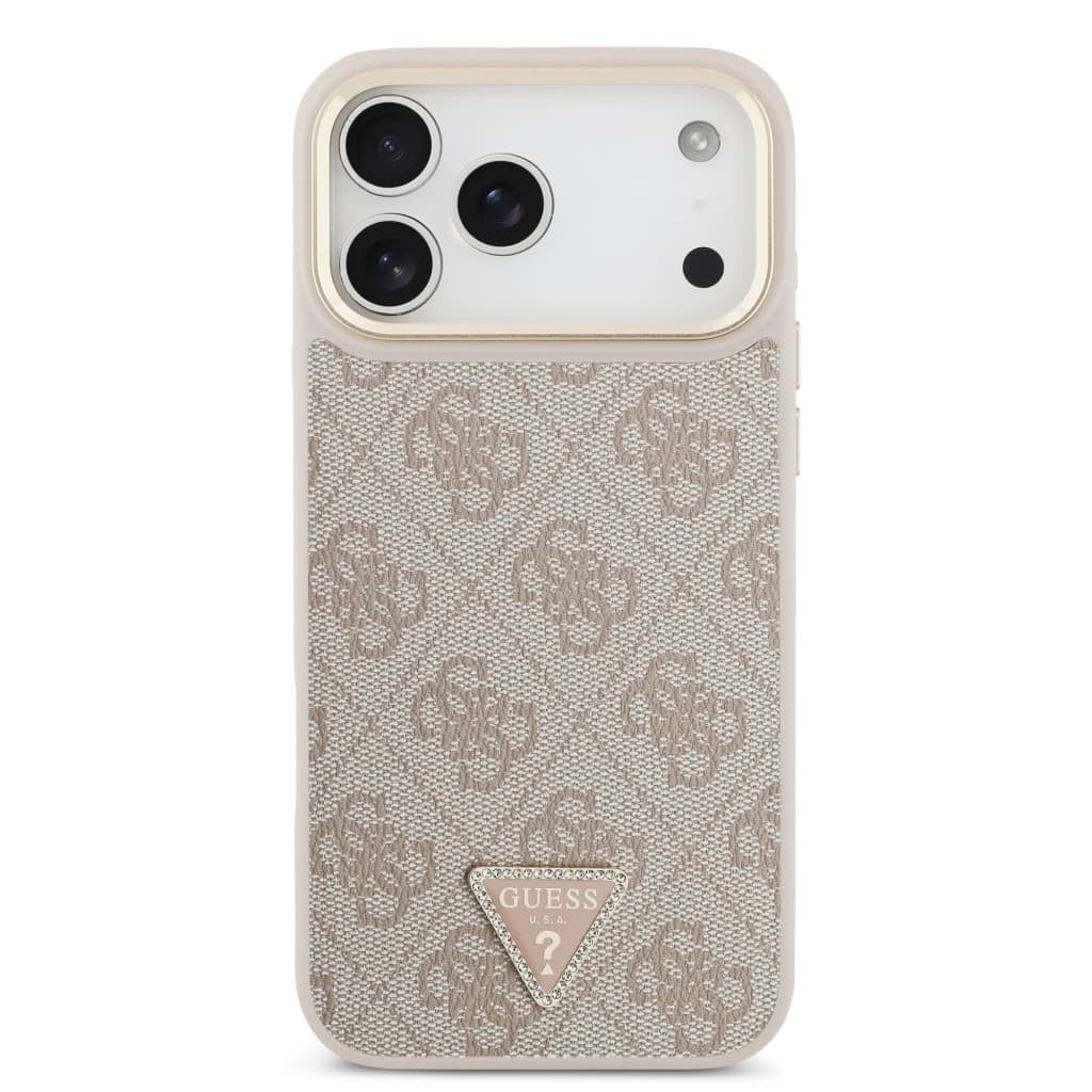 Zadní kryt Guess PU Leather 4G Triangle Logo Gold Frame MagSafe pro iPhone 17 Pro Max Pink - náhled 3