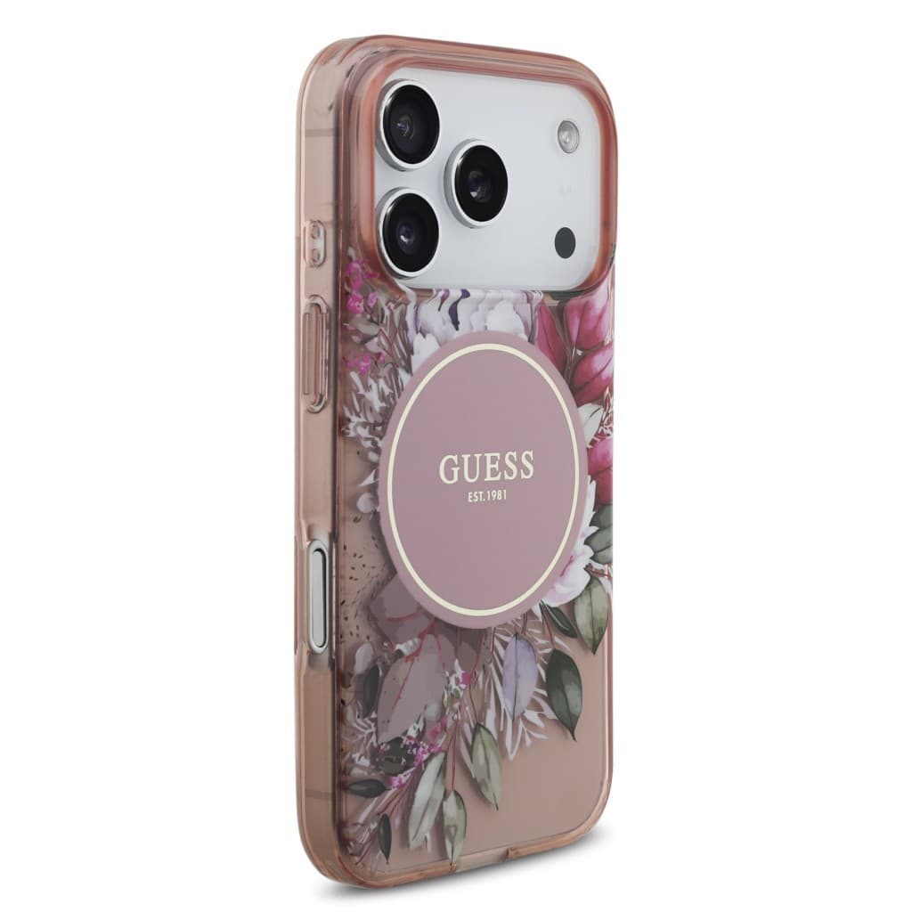 Zadní kryt Guess IML Flowers Strap MagSafe pro iPhone 17 Pro Pink - náhled 3