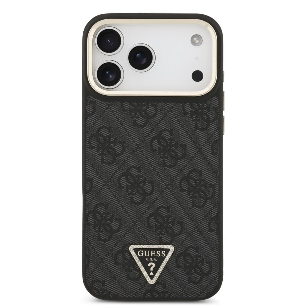Zadní kryt Guess PU Leather 4G Triangle Logo Gold Frame MagSafe pro iPhone 17 Pro Max Black - náhled 3