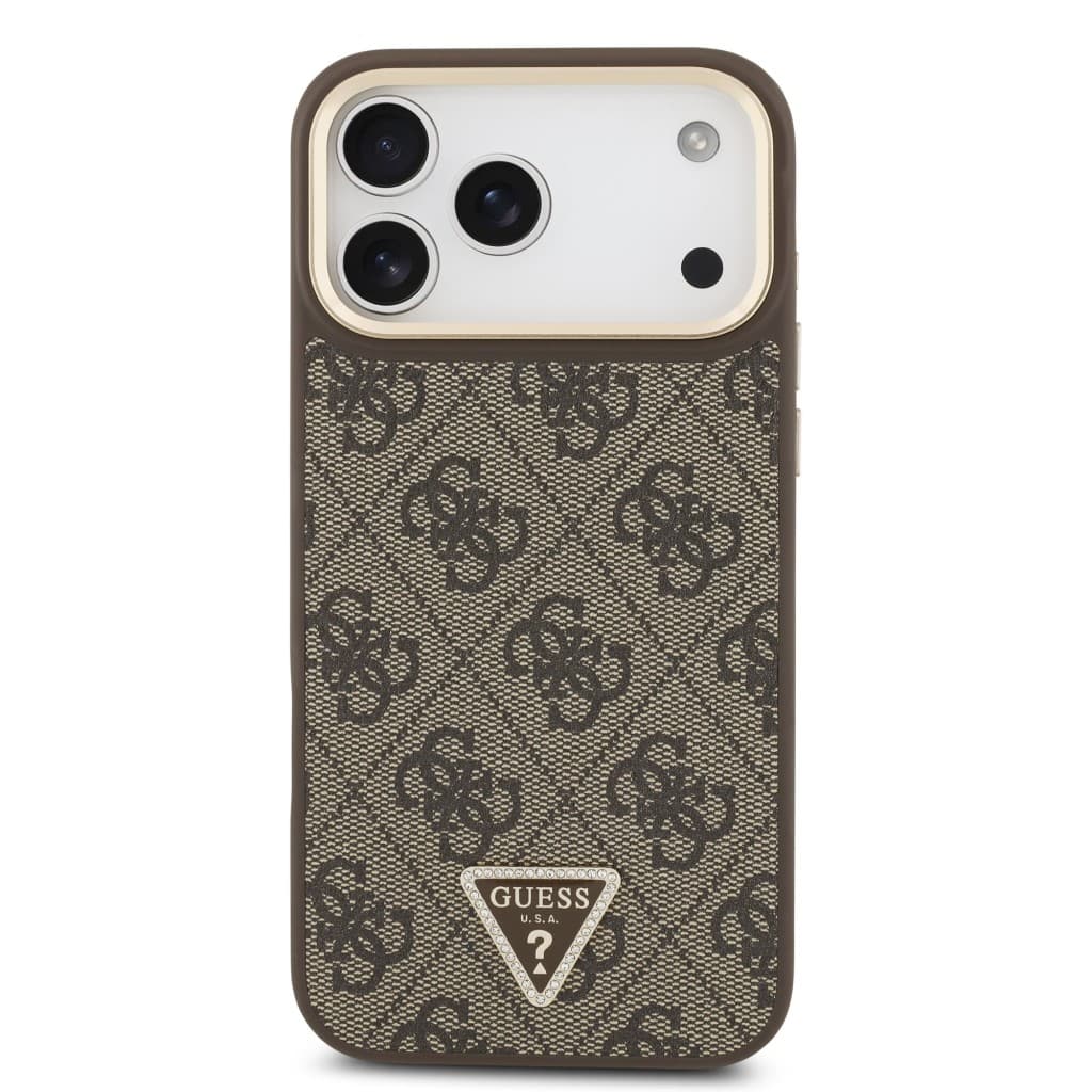 Zadní kryt Guess PU Leather 4G Triangle Logo Gold Frame MagSafe pro iPhone 17 Pro Max Brown - náhled 3
