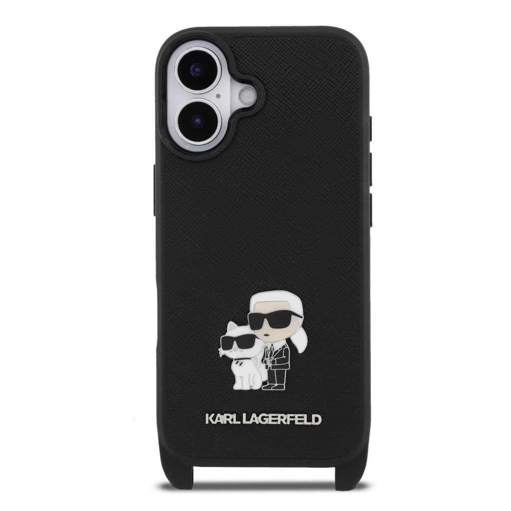 Zadní kryt Karl Lagerfeld Saffiano Crossbody Popruh Metal Karl and Choupette pro iPhone 17 Black - náhled 3
