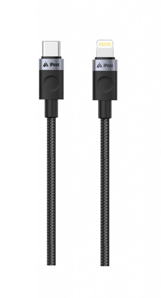 Textilní kabel iPeax USB-C - Lightning 1,5m, USB 2.0 černý - náhled 3