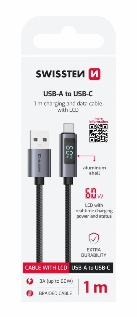 Datový kabel Swissten LCD USB-A - USB-C 1 m - náhled 2