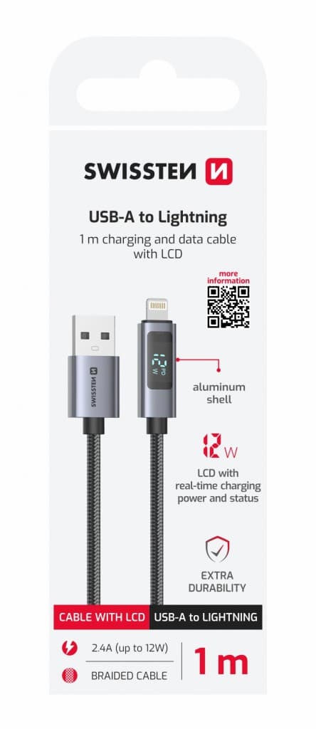 Datový kabel Swissten LCD USB-A - Lightning 1 m - náhled 2