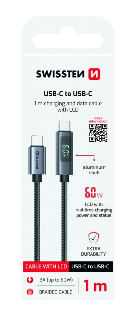 Datový kabel Swissten LCD USB-C - USB-C 1 m - náhled 2