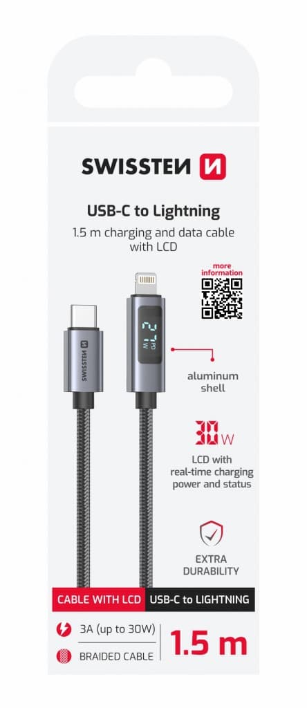 Datový kabel Swissten LCD USB-C - Lightning 1,5 m - náhled 2