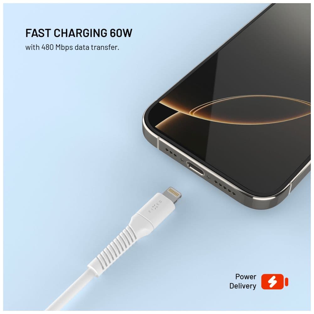 Datový a nabíjecí kabel FIXED s konektory USB/Lightning, 1.2m, USB 2.0, bílý - náhled 3