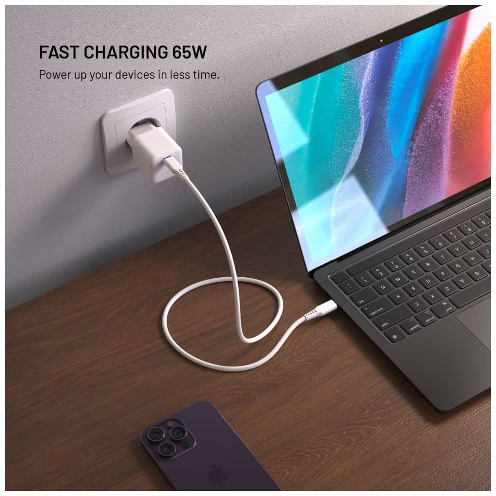 Síťový GaN adaptér FIXED Mini s USB-C výstupem a podporou PD, 65W, bílý - náhled 3