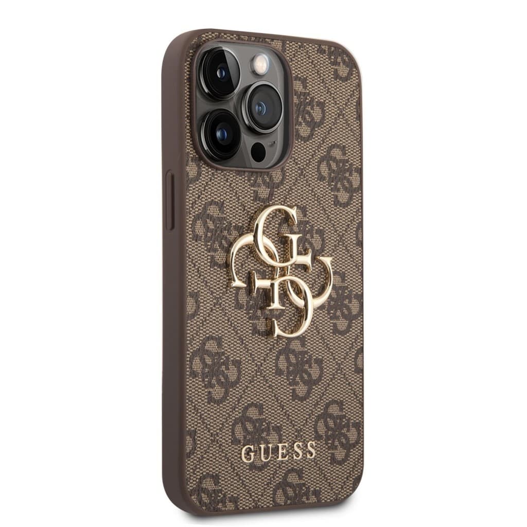 Guess PU 4G Metal Logo Zadní Kryt pro iPhone 14 Pro Brown - náhled 3