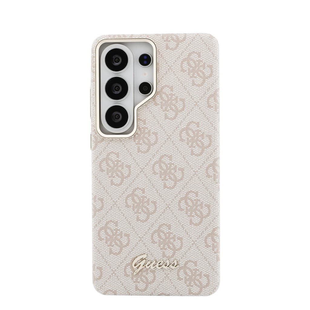 Zadní kryt Guess PU 4G Script Metal Logo Magnetic pro Samsung Galaxy S26 Ultra růžový - náhled 3