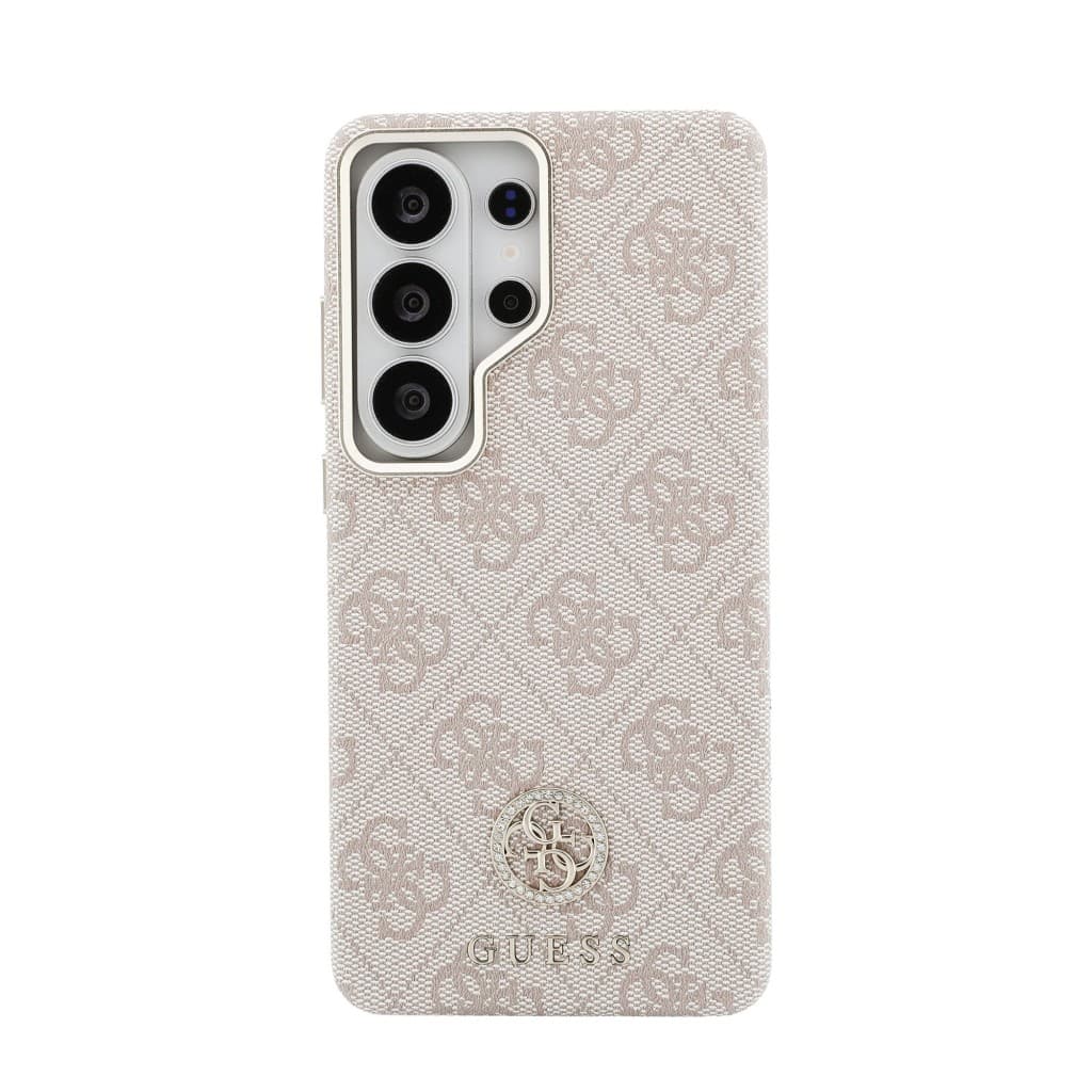 Zadní kryt Guess PU Leather 4G Strass Logo Gold Frame Magnetic pro Samsung Galaxy S26 Ultra růžový - náhled 3