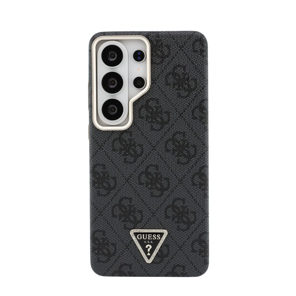 Zadní kryt Guess PU Leather 4G Strass Triangle Logo Gold Frame Magnetic pro Samsung Galaxy S26 Ultra černý - náhled 3