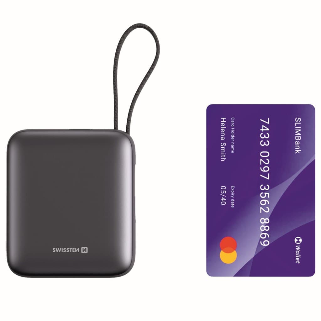Powerbank Swissten Space 10000 mAh, 35W s integrovaným kabelem USB-C stříbrná - náhled 3