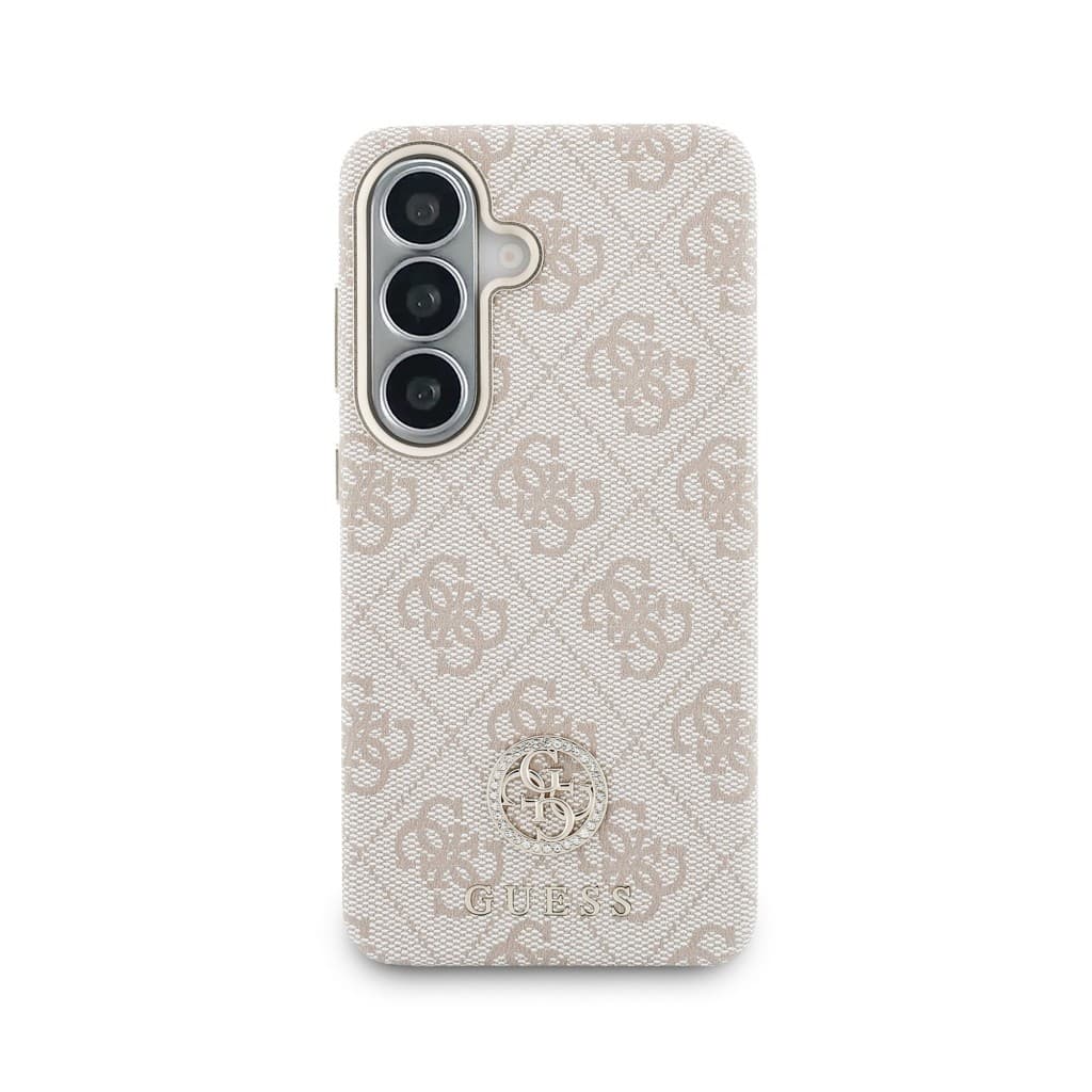 Zadní kryt Guess PU Leather 4G Strass Logo Gold Frame Magnetic pro Samsung Galaxy S26 růžový - náhled 3