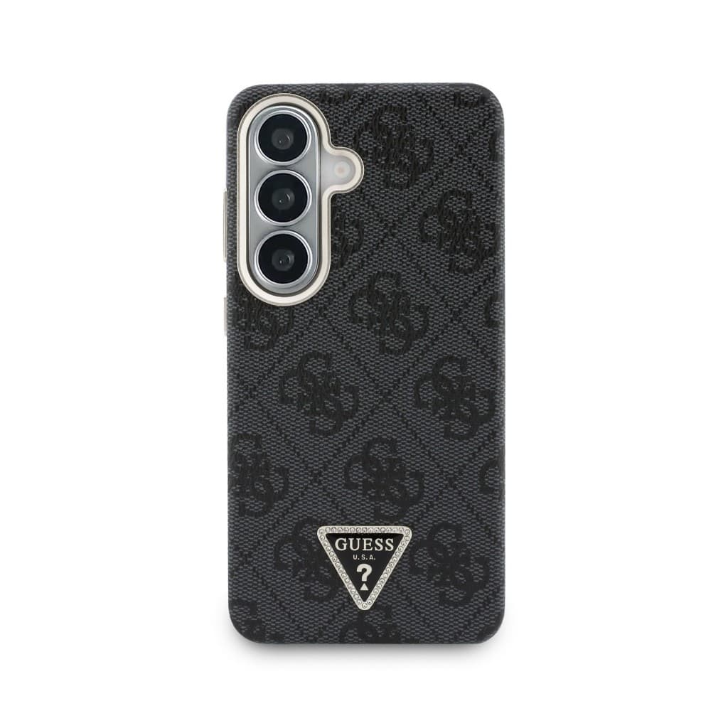 Zadní kryt Guess PU Leather 4G Strass Triangle Logo Gold Frame Magnetic pro Samsung Galaxy S26 černý - náhled 3