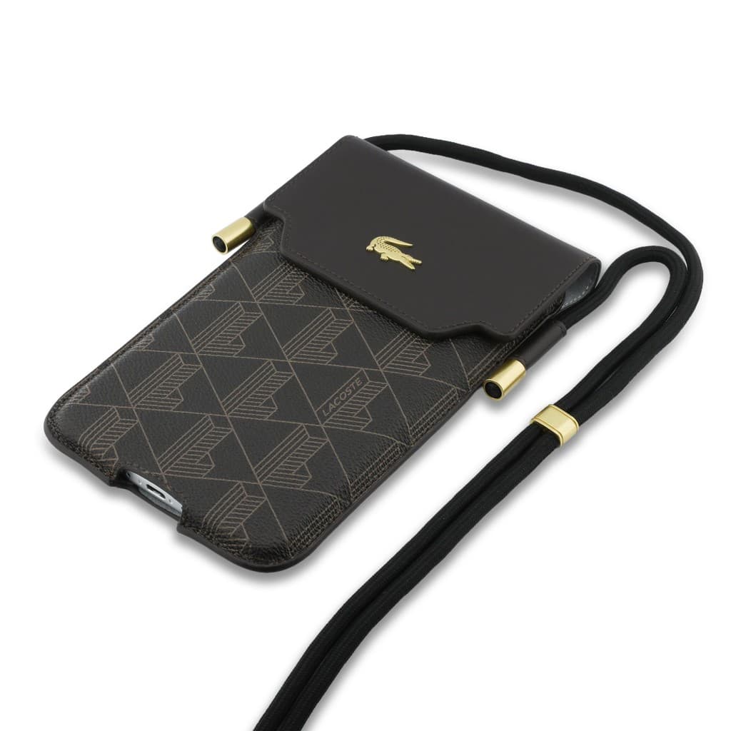 Kabelka na telefon Lacoste PVC Blend Monogram Metal Logo XL hnědá - náhled 3