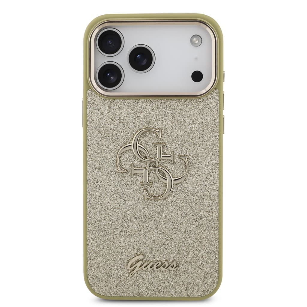 Zadní kryt Guess PU Fixed Glitter 4G Metal Frame pro iPhone 17 Pro Max zlatý - náhled 3