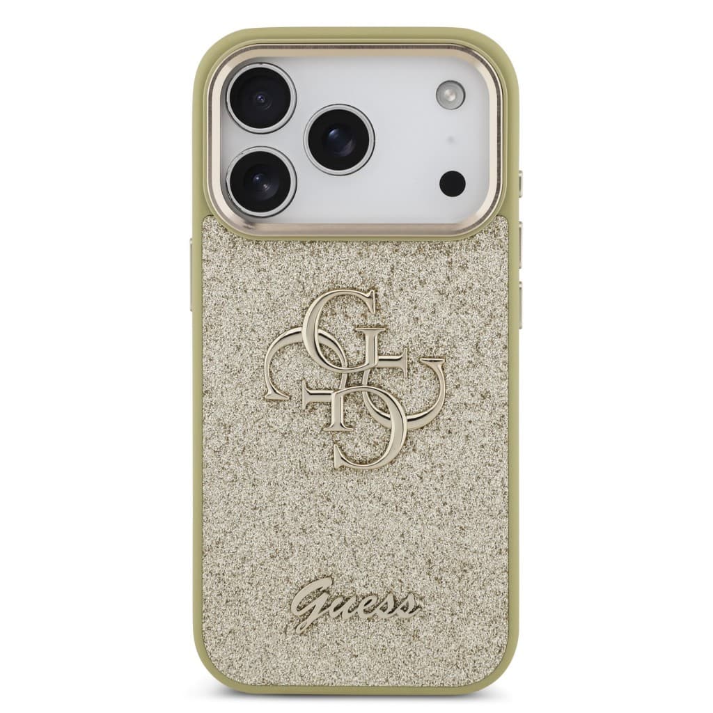 Zadní kryt Guess PU Fixed Glitter 4G Metal Frame pro iPhone 17 Pro zlatý - náhled 3