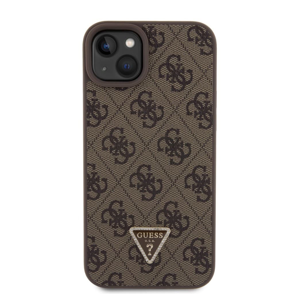 Zadní kryt a popruh Guess PU 4G Strass Triangle Metal Logo pro iPhone 15 Plus hnědý - náhled 3