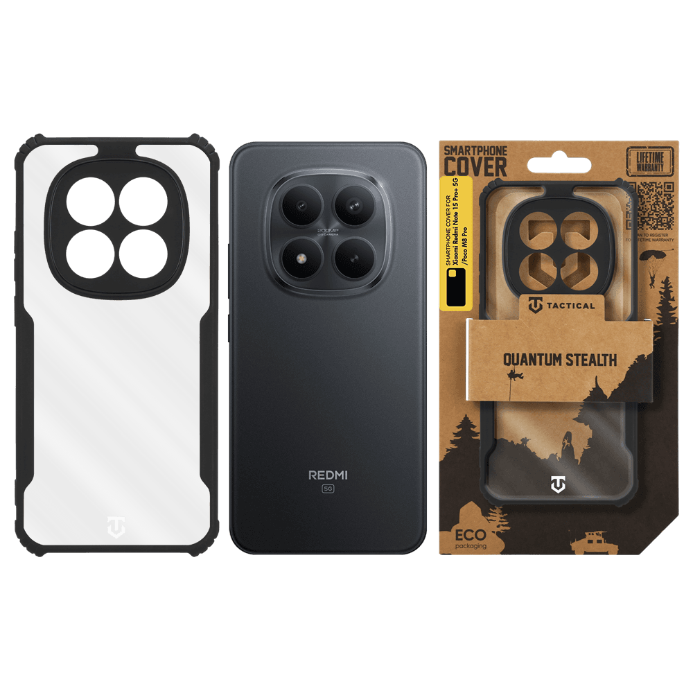 Kryt Tactical Quantum Stealth pro Xiaomi Redmi Note 15 Pro+ 5G/Poco M8 Pro průhledný/černý - náhled 3