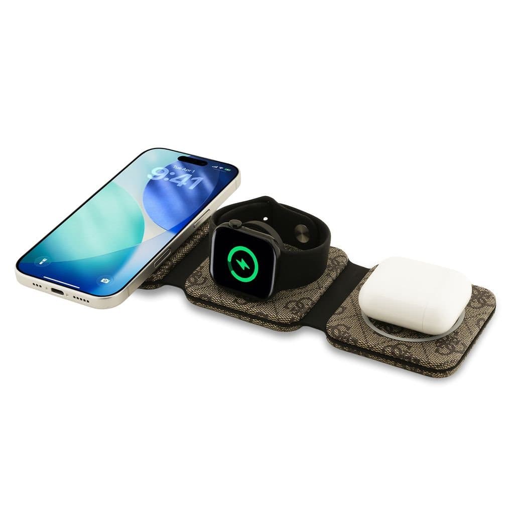Bezdrátová nabíječka Guess PU 4G MagSafe 3v1 hnědá - náhled 3