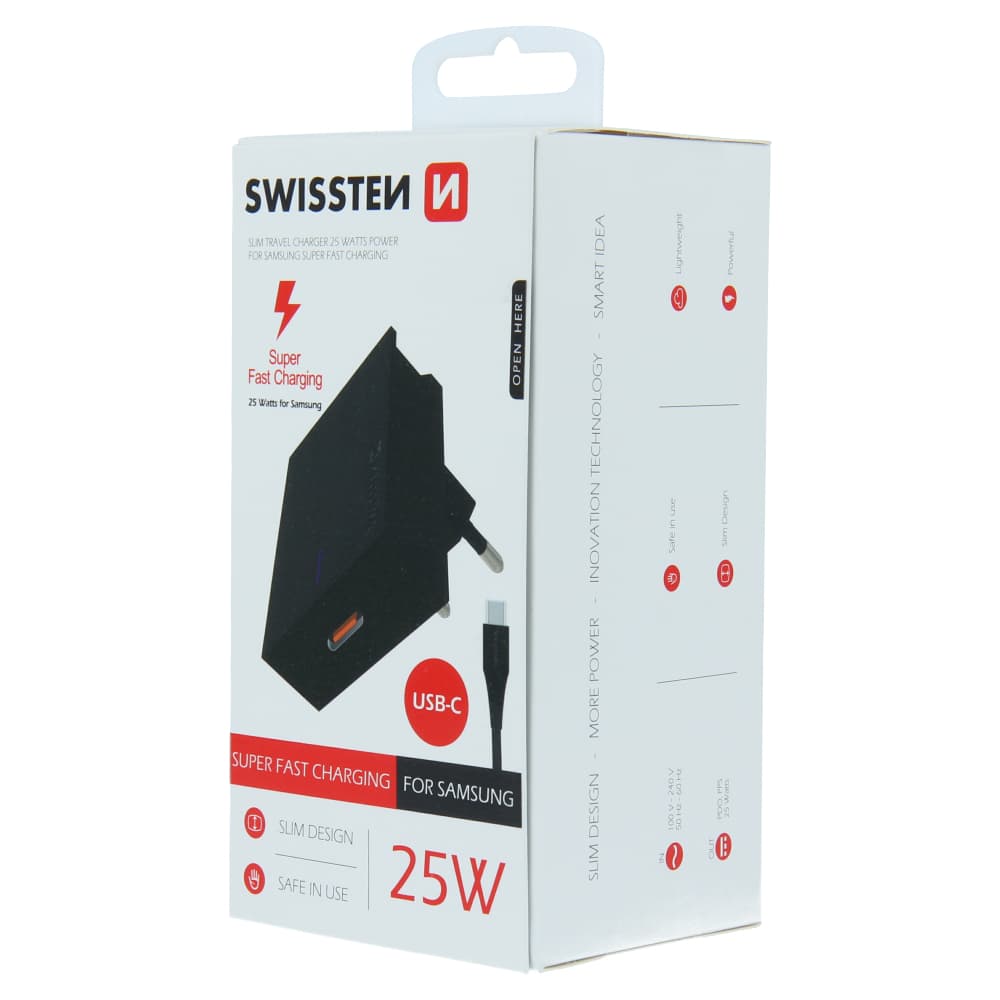 Swissten síťový adaptér pro samsung super fast charging 25w + datový kabel usb-c/usb-c 1,2 m černý - náhled 3