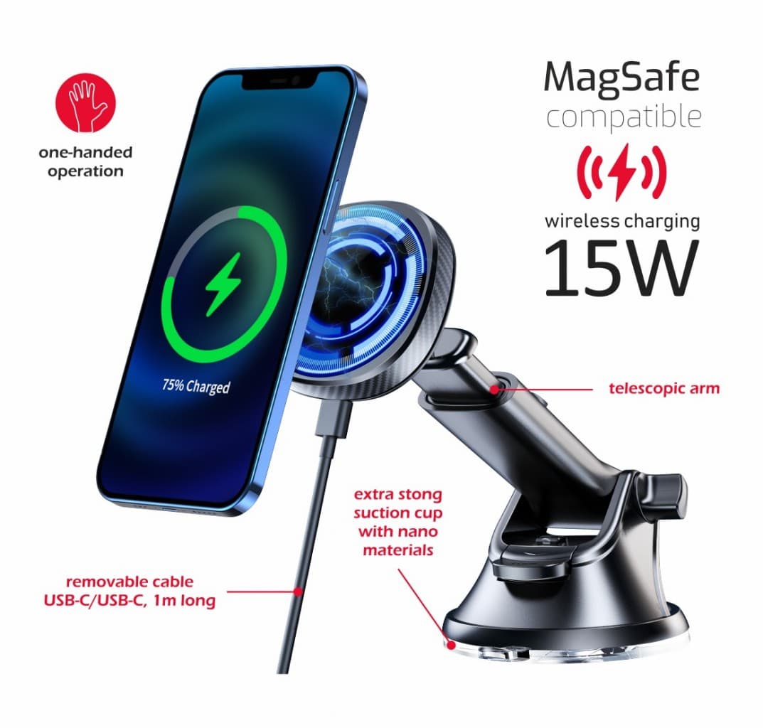 Magnetický držák do auta swissten s bezdrátovým nabíjením 15w dashboard (magsafe compatible) - náhled 3