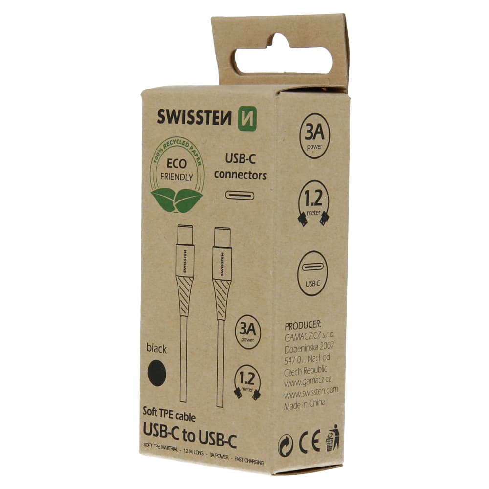 Datový kabel swissten usb-c/usb-c černý 1,2m  (eco balení) - náhled 3