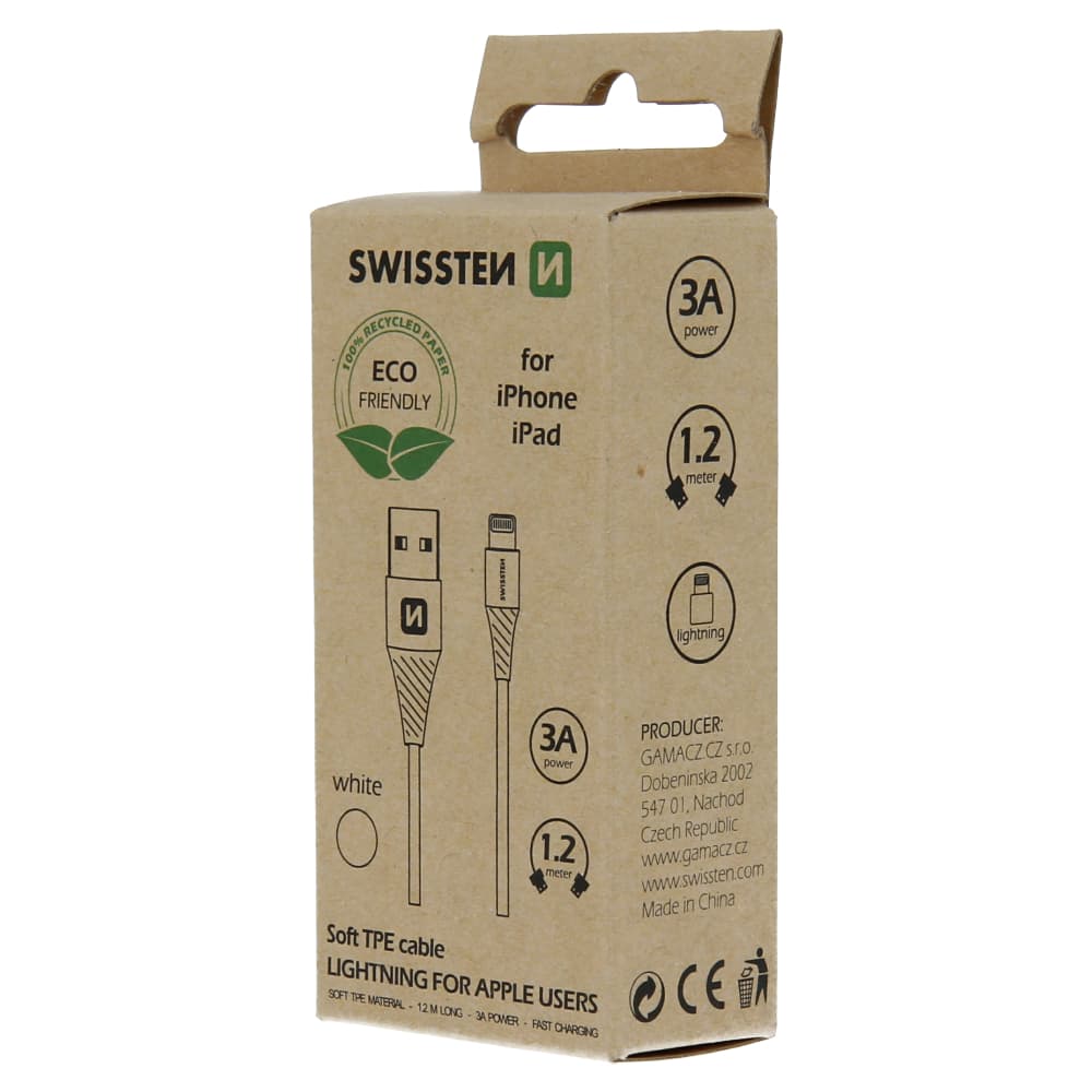 Datový kabel swissten usb/lightning bílý 1,2m  (eco balení) - náhled 3