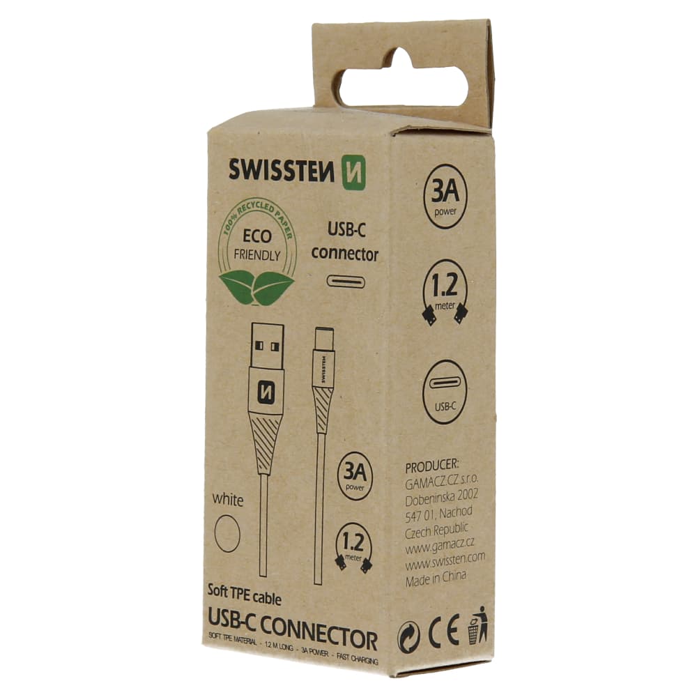 Datový kabel swissten usb/usb-c  bílý 1,2m  (eco balení) - náhled 3