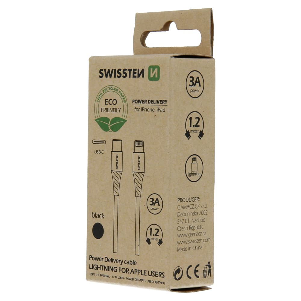 Datový kabel swissten usb-c/lightning černý 1,2m  (eco balení) - náhled 3