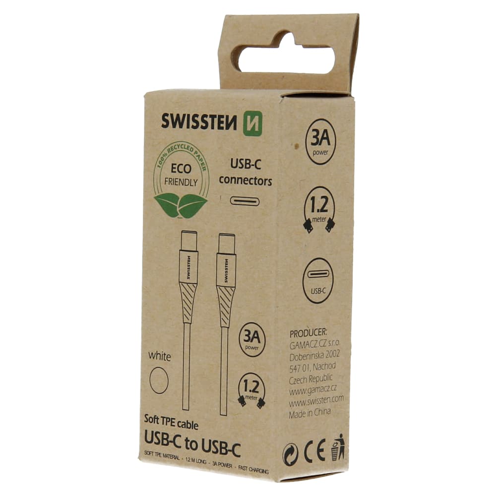 Datový kabel swissten usb-c/usb-c bílý 1,2m  (eco balení) - náhled 3