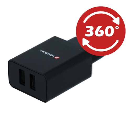 Swissten síťový adaptér smart ic 2x usb 2,1a power černý (eco balení) - náhled 3