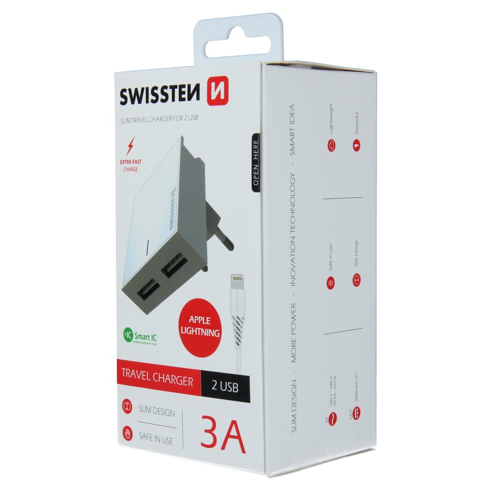 Swissten síťový adaptér smart ic 2x usb 3a power + datový kabel usb / lightning 1,2 m bílý - náhled 3