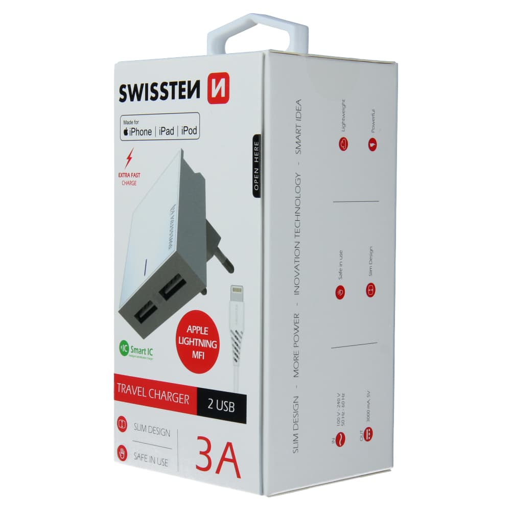 Swissten síťový adaptér smart ic 2x usb 3a power + datový kabel usb / lightning mfi 1,2 m bílý - náhled 3